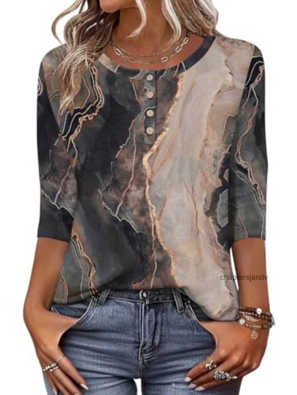 Women's 3/4 Sleeve Tunic Top Polyester Spandex Casual Work Blouse
